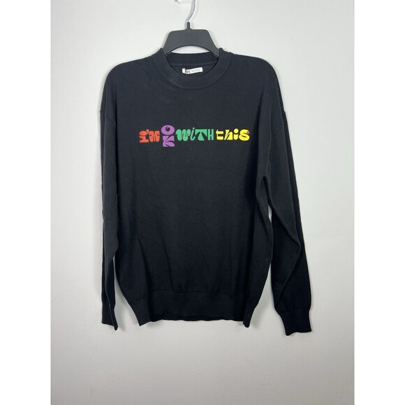 Zara Accessories - NWT ZARA “I’M OK WITH THIS”‎ Crew Nk Knit Pullover Sweater 3284/446 MEDIUM